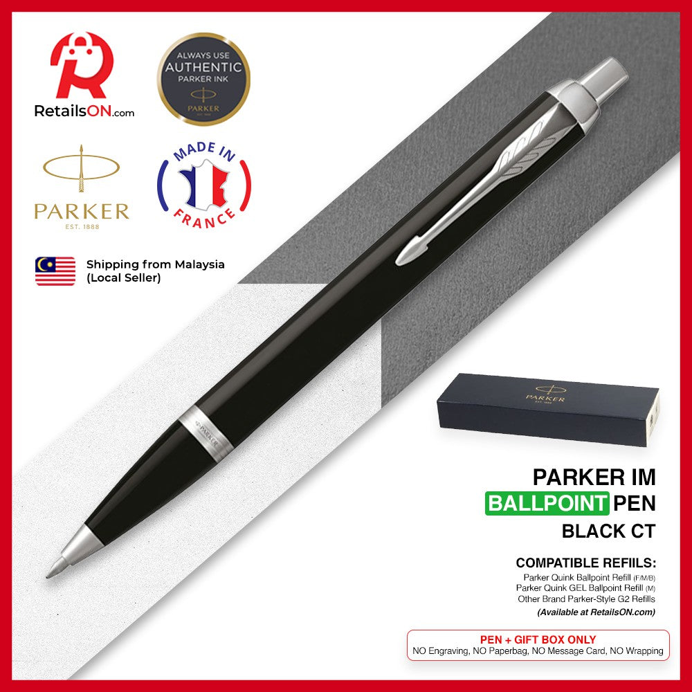 Parker IM Ballpoint Pen - Black Chrome Trim (with Black - Medium (M) Refill) / {ORIGINAL} / [RetailsON] - RetailsON.com (Premium Retail Collections)