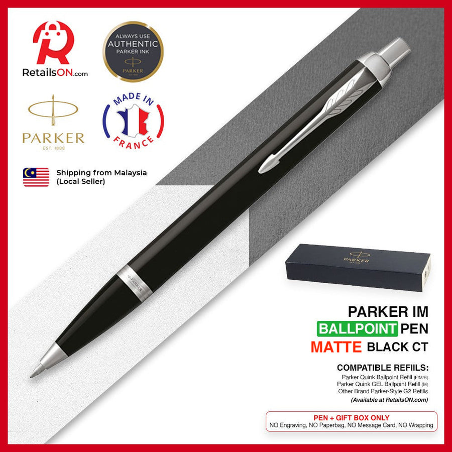 Parker IM Ballpoint Pen - Matte Black Chrome Trim (with Black - Medium (M) Refill) / {ORIGINAL} / [RetailsON] - RetailsON.com (Premium Retail Collections)