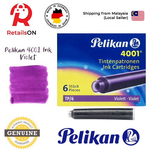 Pelikan 4001/TP6 Ink Cartridges - Violet / International Fountain Pen Ink Cartridges (ORIGINAL) [1 Pack of 6] - RetailsON.com (Premium Retail Collections)