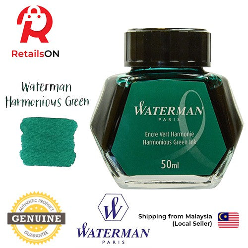 Waterman Ink Bottle 50ml - Harmonious Green / Fountain Pen Ink Bottle 1pc (ORIGINAL) - RetailsON.com (Premium Retail Collections)
