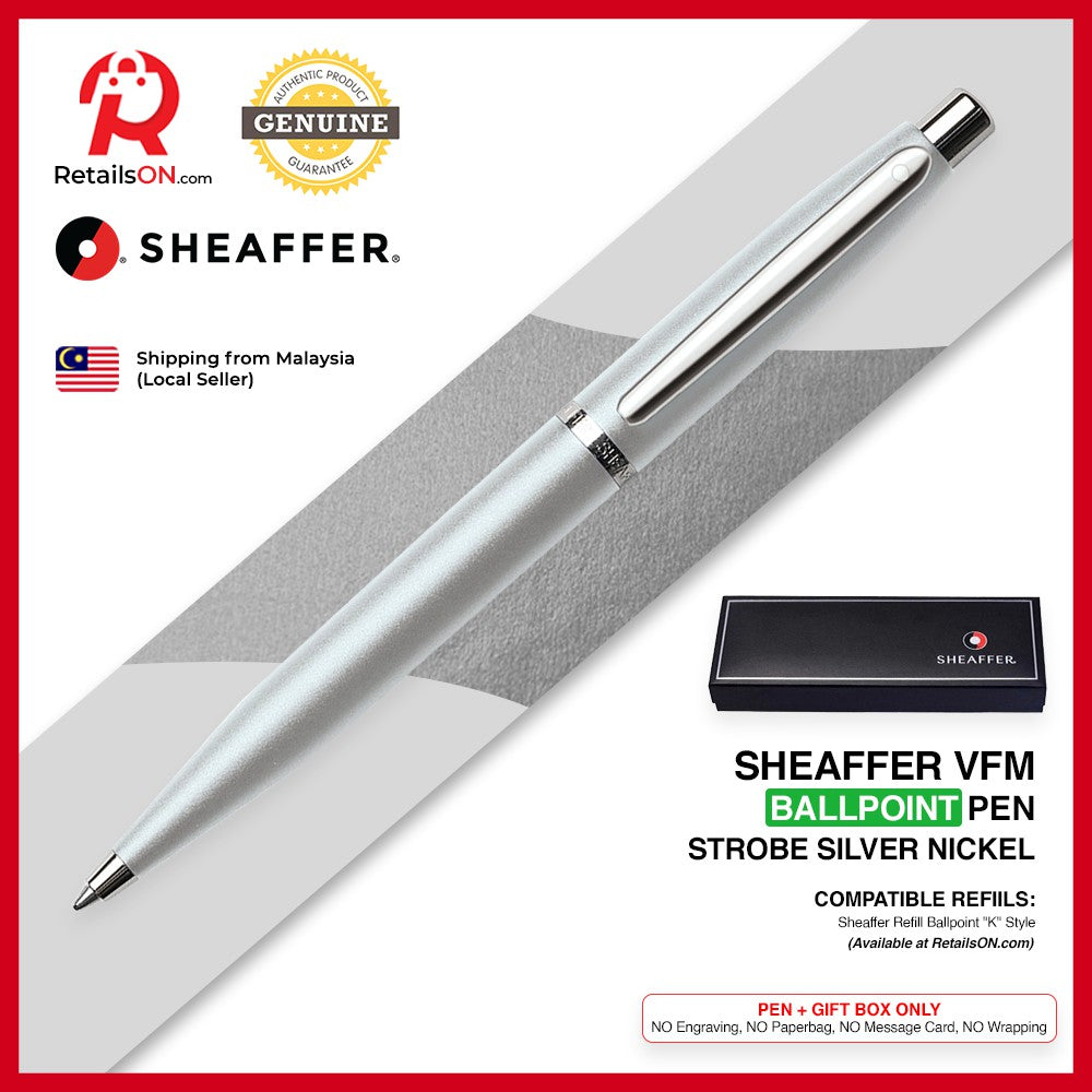 Sheaffer VFM Ballpoint Pen - Strobe Silver Chrome Trim (with Black - Medium (M) Refill) / {ORIGINAL} / [RetailsON] - RetailsON.com (Premium Retail Collections)