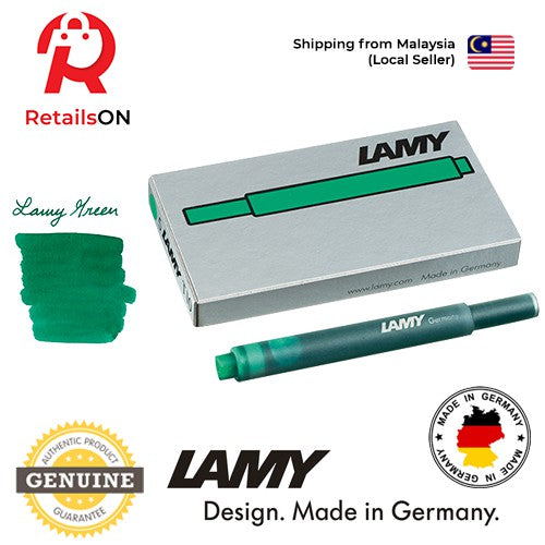 LAMY T10 Fountain Pen Ink Cartridge - Green / Fountain Pen Refill [1 Pack of 5] (ORIGINAL) - RetailsON.com (Premium Retail Collections)