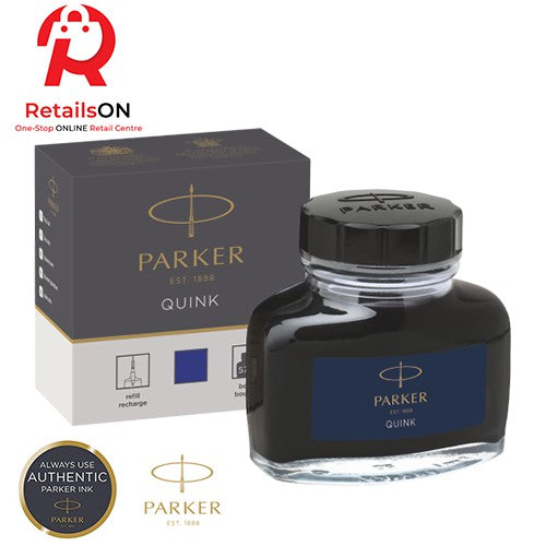 Parker Quink Ink Bottle 57ml Blue / Fountain Pen Ink Bottle 1pc Blue (ORIGINAL) - RetailsON.com (Premium Retail Collections)