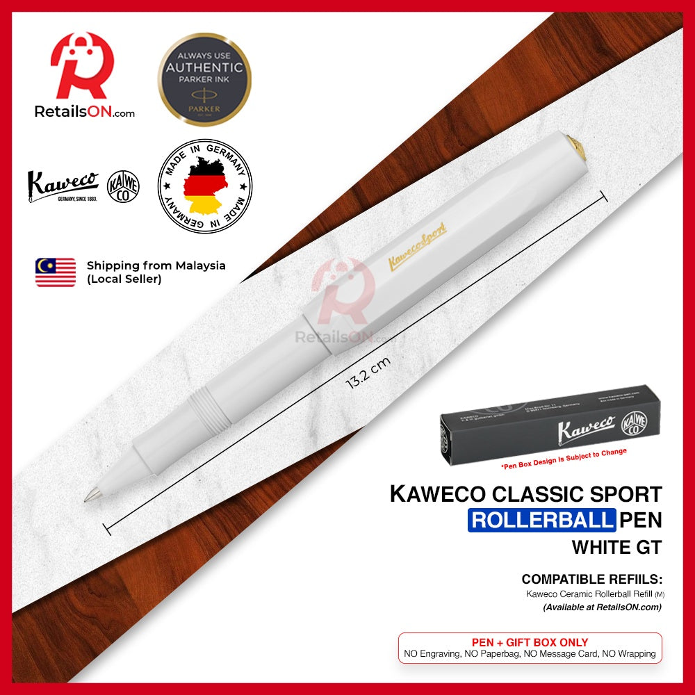 Kaweco Classic SPORT Rollerball Pen - White Gold Trim (with Black - Medium (M) Gel Refill) / {ORIGINAL} / [RetailsON] - RetailsON.com (Premium Retail Collections)