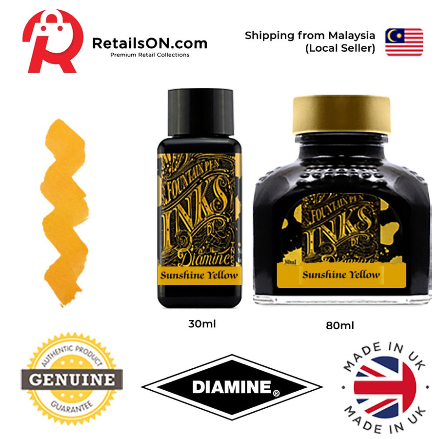Diamine Ink Bottle (30ml / 80ml) - Sunshine Yellow / Fountain Pen Ink Bottle 1pc (ORIGINAL) / [RetailsON] - RetailsON.com (Premium Retail Collections)