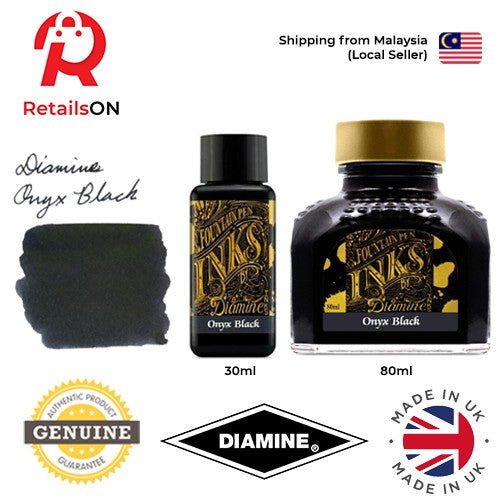 Diamine Ink Bottle (30ml / 80ml) - Onyx Black / Fountain Pen Ink Bottle 1pc (ORIGINAL) / [RetailsON] - RetailsON.com (Premium Retail Collections)