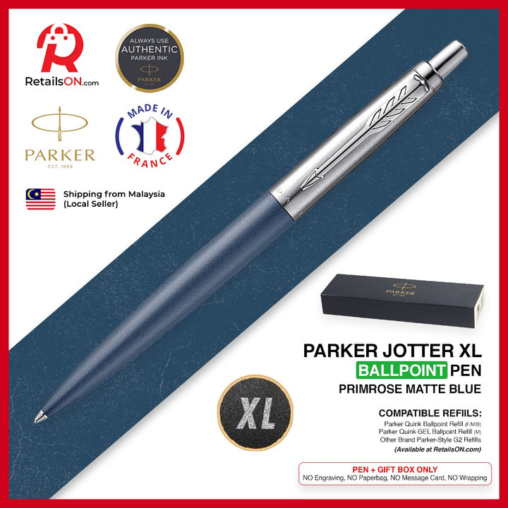 Parker Jotter XL Ballpoint Pen - Primrose Matte Blue CT (with Black - Medium (M) Refill) / {ORIGINAL} / [RetailsON] - RetailsON.com (Premium Retail Collections)