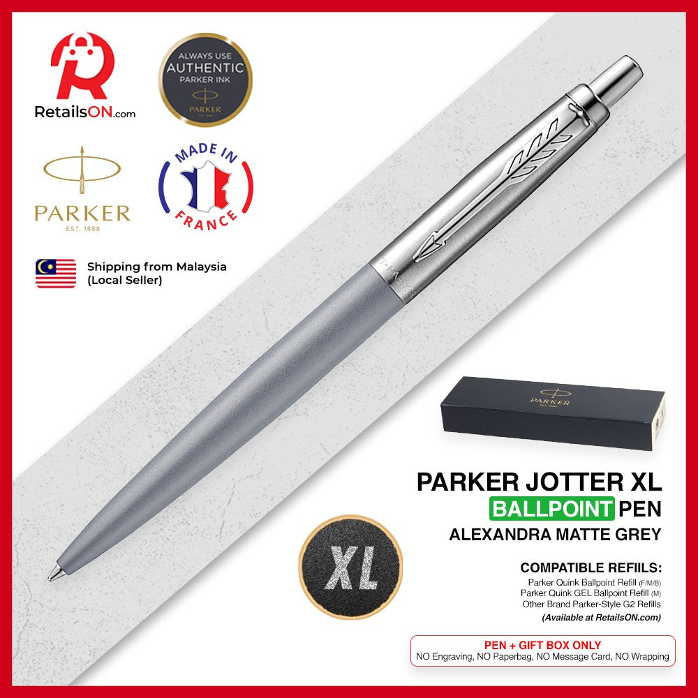 Parker Jotter XL Ballpoint Pen - Alexandra Matte Grey CT (with Black - Medium (M) Refill) / {ORIGINAL} / [RetailsON] - RetailsON.com (Premium Retail Collections)