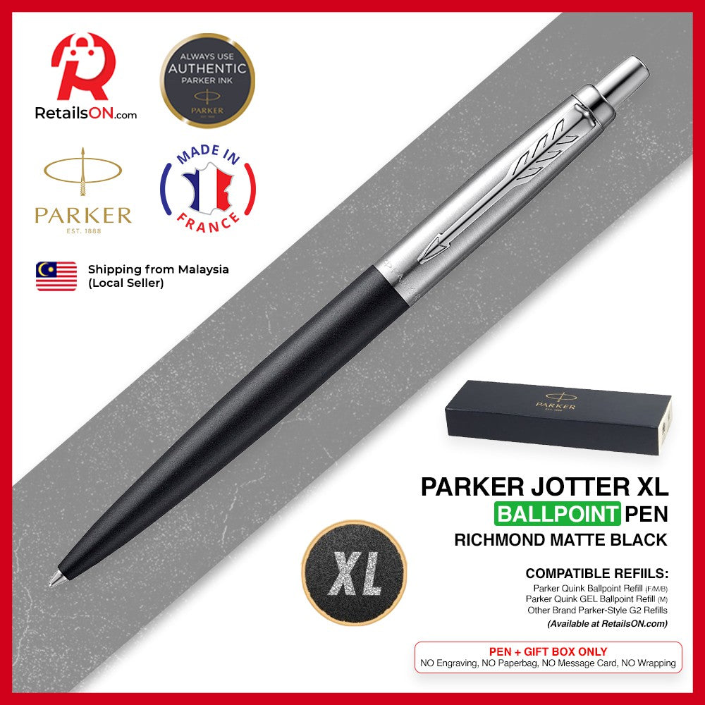 Parker Jotter XL Ballpoint Pen - Richmond Matte Black CT (with Black - Medium (M) Refill) / {ORIGINAL} / [RetailsON] - RetailsON.com (Premium Retail Collections)