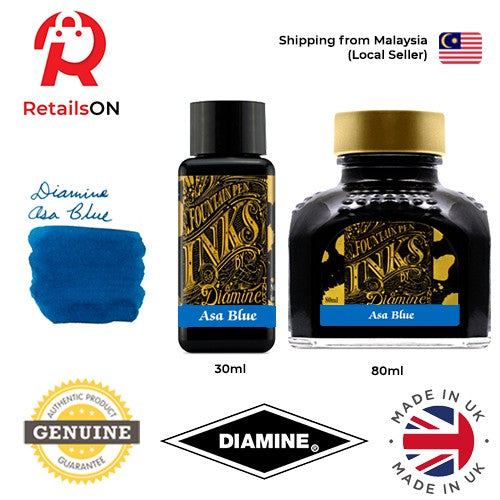 Diamine Ink Bottle (30ml / 80ml) - Asa Blue / Fountain Pen Ink Bottle 1pc (ORIGINAL) / [RetailsON] - RetailsON.com (Premium Retail Collections)