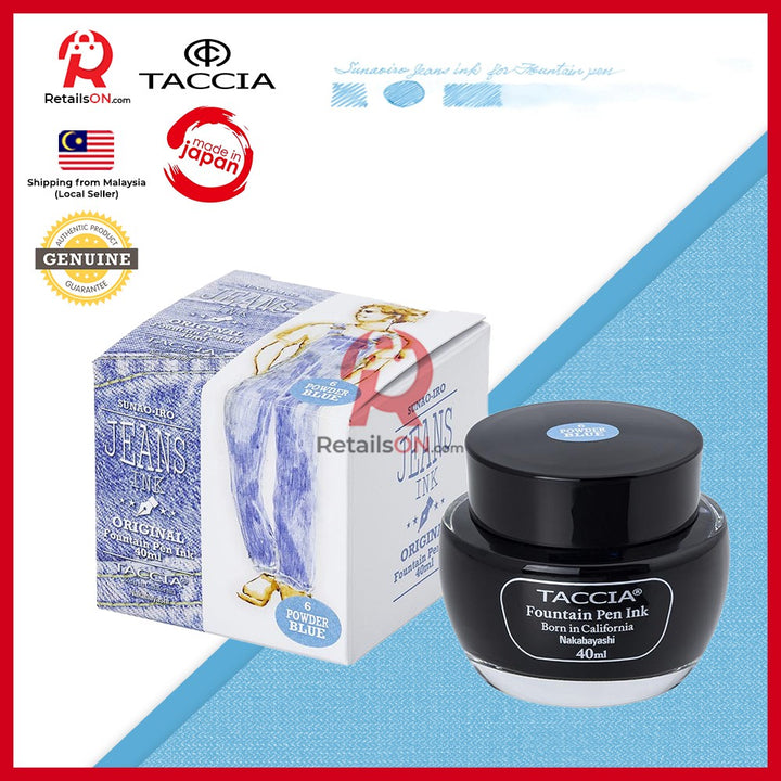 Taccia Jeans Ink Bottle (40ml) - #6 - Powder Blue / Fountain Pen Ink Bottle 1pc (ORIGINAL) / [RetailsON] - RetailsON.com (Premium Retail Collections)