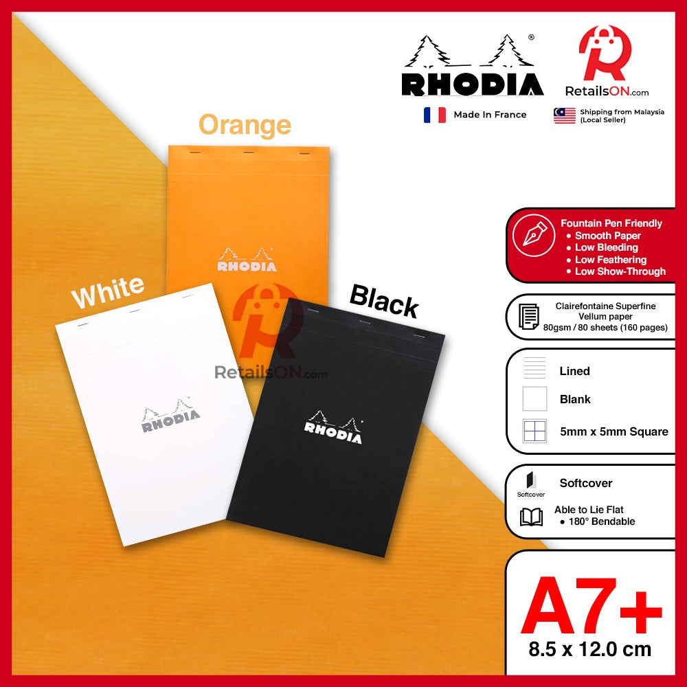 RHODIA Writing Pads - Basics series No. 12 (A7+) - Fountain Pen Friendly Paper (ORIGINAL) | [RetailsON] - RetailsON.com (Premium Retail Collections)