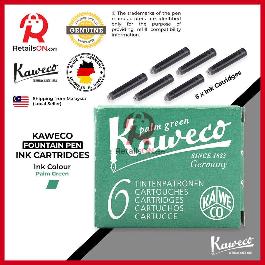 Kaweco Ink Cartridge (6 per pack) - Palm Green / Standard Fountain Pen Ink Cartridge (ORIGINAL) - RetailsON.com (Premium Retail Collections)