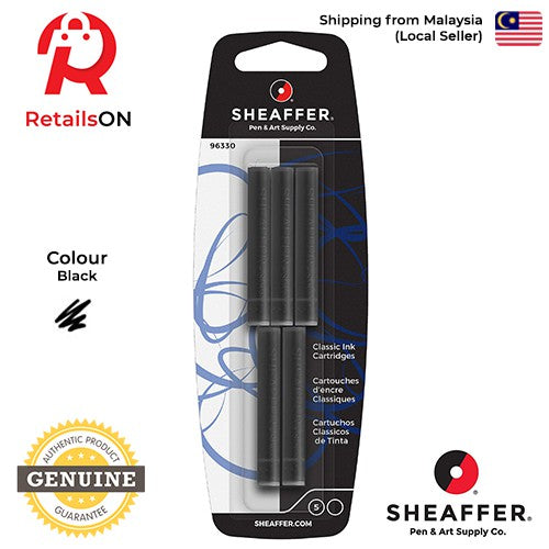 Sheaffer Skrip Fountain Pen Classic Ink Cartridge - Black / [1 Pack of 5] (ORIGINAL) - RetailsON.com (Premium Retail Collections)