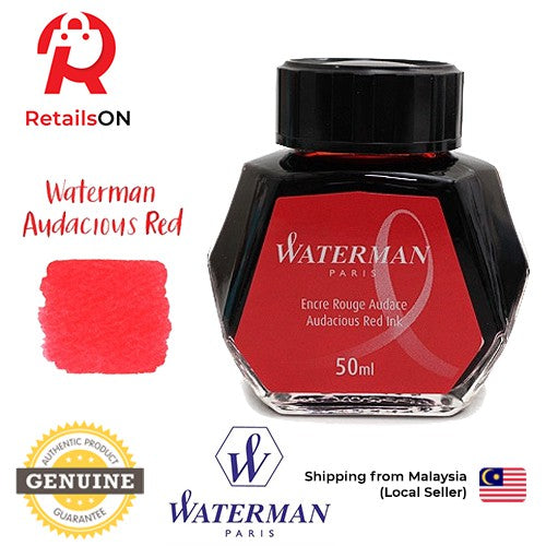 Waterman Ink Bottle 50ml - Audacious Red / Fountain Pen Ink Bottle 1pc (ORIGINAL) - RetailsON.com (Premium Retail Collections)