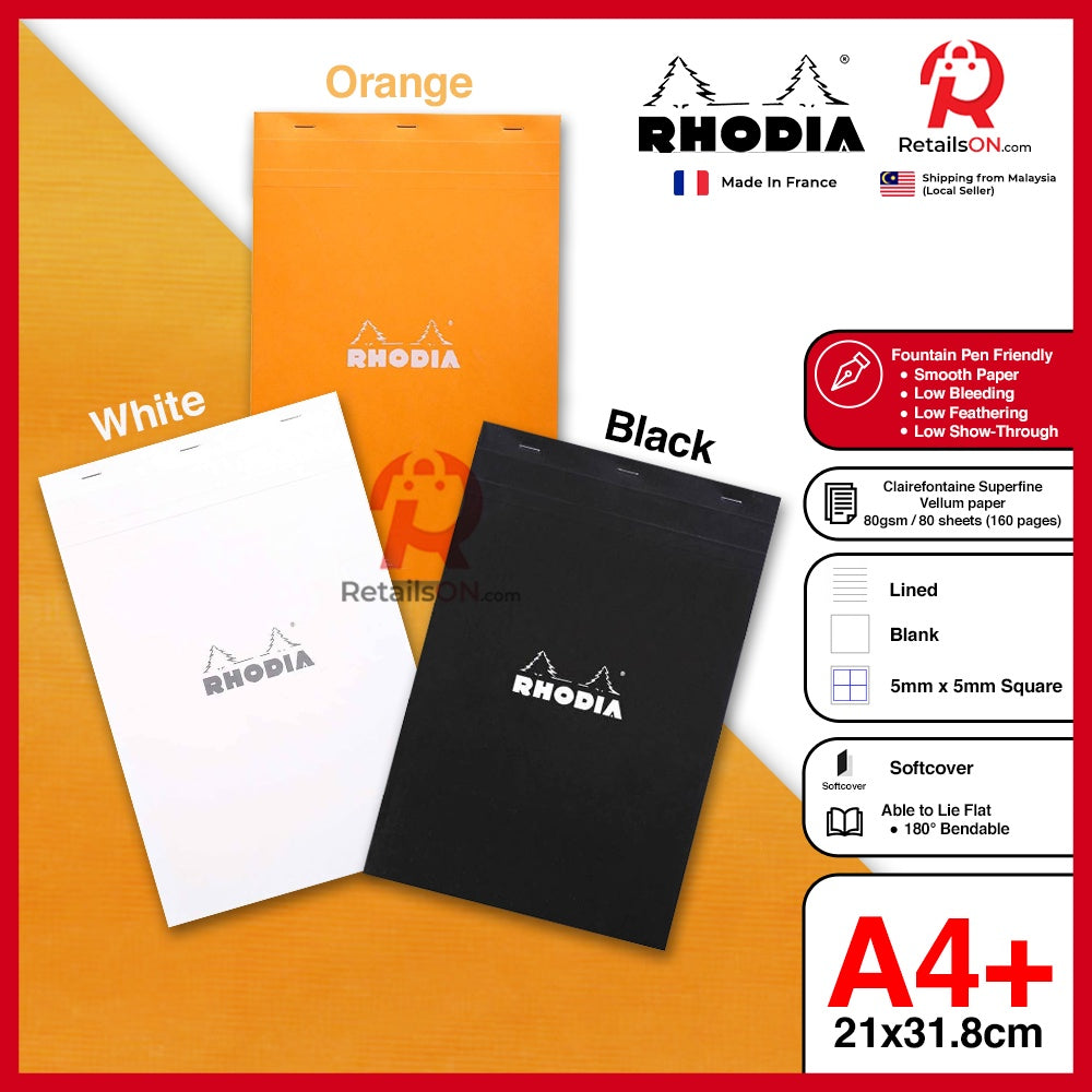 RHODIA Writing Pads - Basics series No. 19 (A4+) - Fountain Pen Friendly Paper (ORIGINAL) | [RetailsON] - RetailsON.com (Premium Retail Collections)