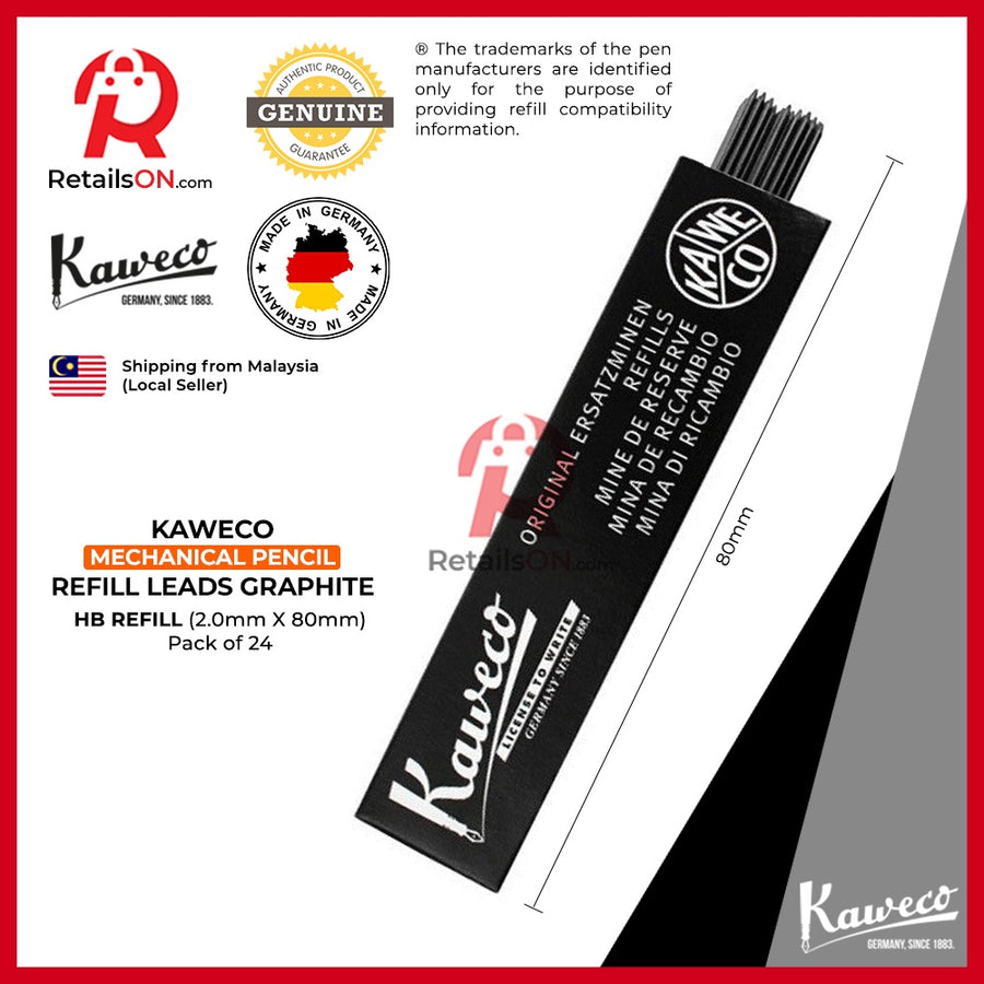 Kaweco Graphite Lead 2.0mm HB | Pencil Lead for Mechanical Pencil 2.0MM X 80MM - [1 Pack of 24pcs Lead] (ORIGINAL) - RetailsON.com (Premium Retail Collections)