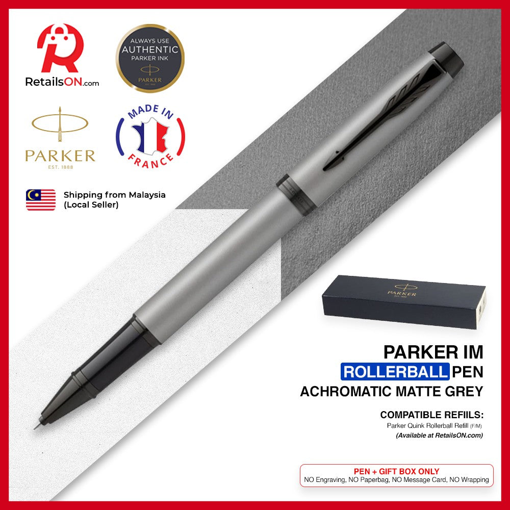 Parker IM Rollerball Pen - Achromatic Matte Grey (with Black - Medium (M) Refill) / {ORIGINAL} / [RetailsON] - RetailsON.com (Premium Retail Collections)