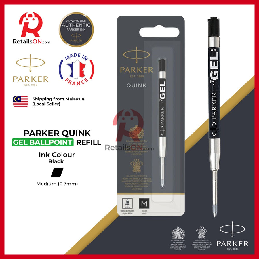 Parker Refill GEL Ballpoint Black - (M) (Quinkflow) / GEL Ball Point Pen Refill 1pc Black (ORIGINAL) - RetailsON.com (Premium Retail Collections)