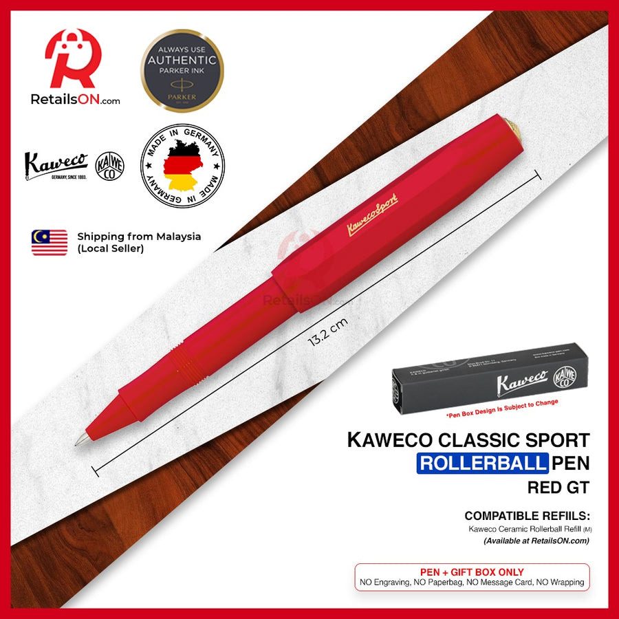 Kaweco Classic SPORT Rollerball Pen - Red Gold Trim (with Black - Medium (M) Gel Refill) / {ORIGINAL} / [RetailsON] - RetailsON.com (Premium Retail Collections)
