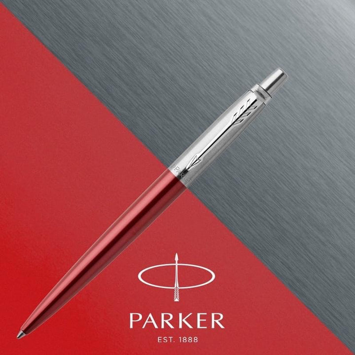 Parker Jotter Ballpoint Pen - Kensington Red Chrome Trim (with Black - Medium (M) Refill) / {ORIGINAL} / [RetailsON] - RetailsON.com (Premium Retail Collections)
