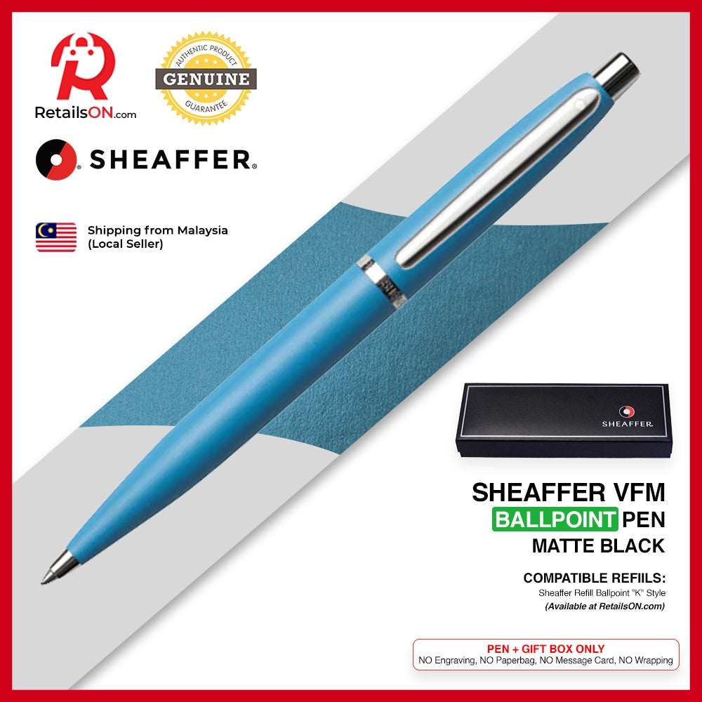 Sheaffer VFM Ballpoint Pen - Chilled Blue Chrome Trim (with Black - Medium (M) Refill) / {ORIGINAL} / [RetailsON] - RetailsON.com (Premium Retail Collections)