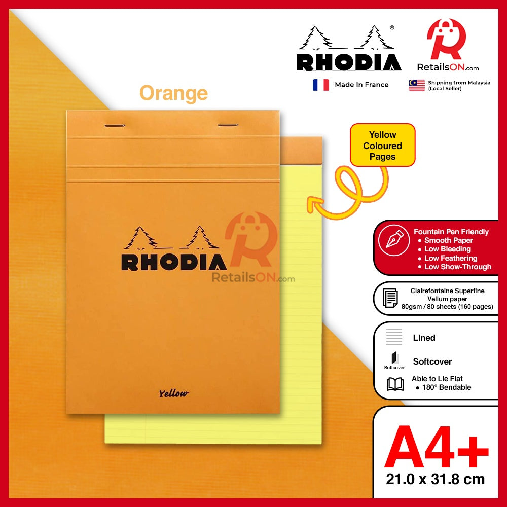 RHODIA Writing Pads - YELLOW Basics series No. 19 (A4+) - LEGAL PAD Fountain Pen Friendly Paper (ORIGINAL) | [RetailsON] - RetailsON.com (Premium Retail Collections)