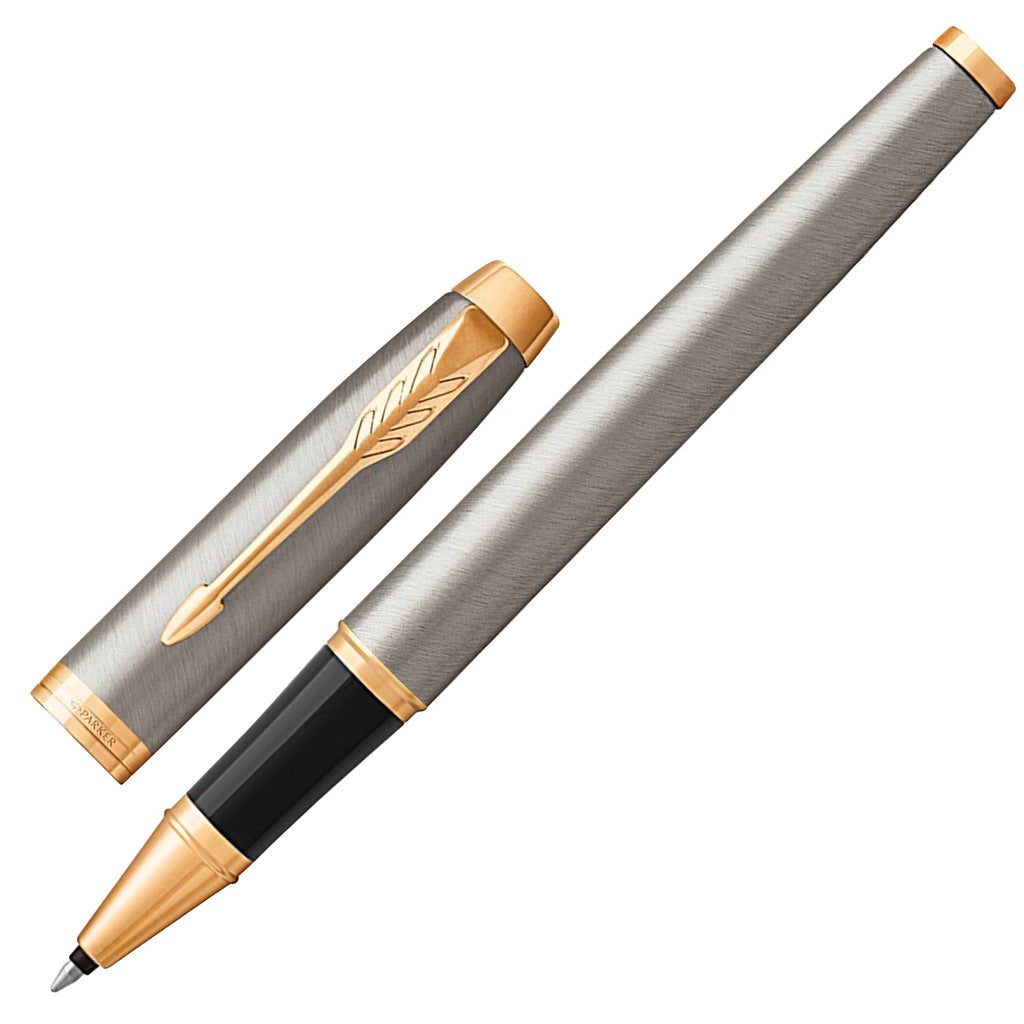 Parker IM Rollerball Pen - Brushed Stainless Steel Gold Trim (with Black - Medium (M) Refill) / {ORIGINAL} / [RetailsON] - RetailsON.com (Premium Retail Collections)