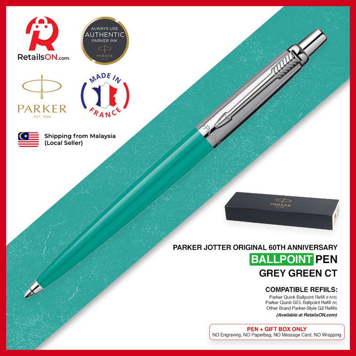 Parker Jotter Original Ballpoint Pen (60th Anniversary) - Grey Green  Chrome Trim (with Black - Medium (M) Refill) - RetailsON.com (Premium Retail Collections)