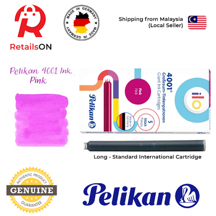 Pelikan ILO (4001/GTP5) Ink Cartridges - Pink / International Fountain Pen Ink Cartridges (ORIGINAL) [1 Pack of 5] - RetailsON.com (Premium Retail Collections)