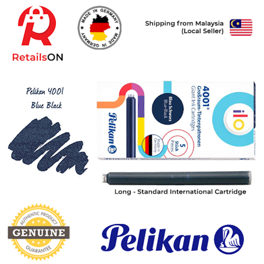Pelikan ILO (4001/GTP5) Ink Cartridges - Blue Black / International Fountain Pen Ink Cartridges (ORIGINAL) [1 Pack of 5] - RetailsON.com (Premium Retail Collections)