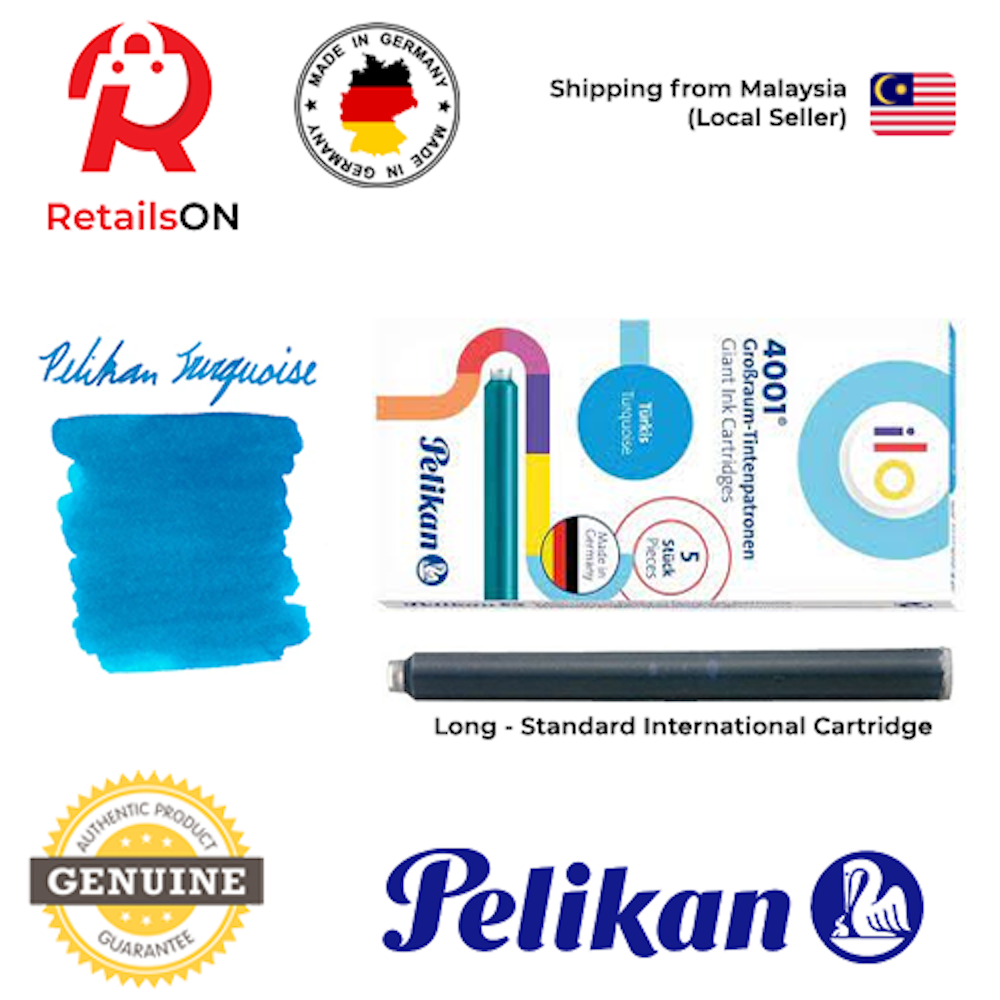 Pelikan ILO (4001/GTP5) Ink Cartridges - Turquoise / International Fountain Pen Ink Cartridges (ORIGINAL) [1 Pack of 5] - RetailsON.com (Premium Retail Collections)
