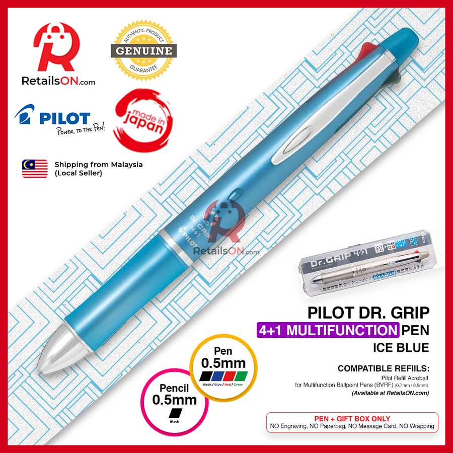 Pilot Dr. Grip Multifunction Pen with Pencil (4+1) - 0.5mm (EF) - Ice Blue / Dr Grip / {ORIGINAL} / [RetailsON] - RetailsON.com (Premium Retail Collections)