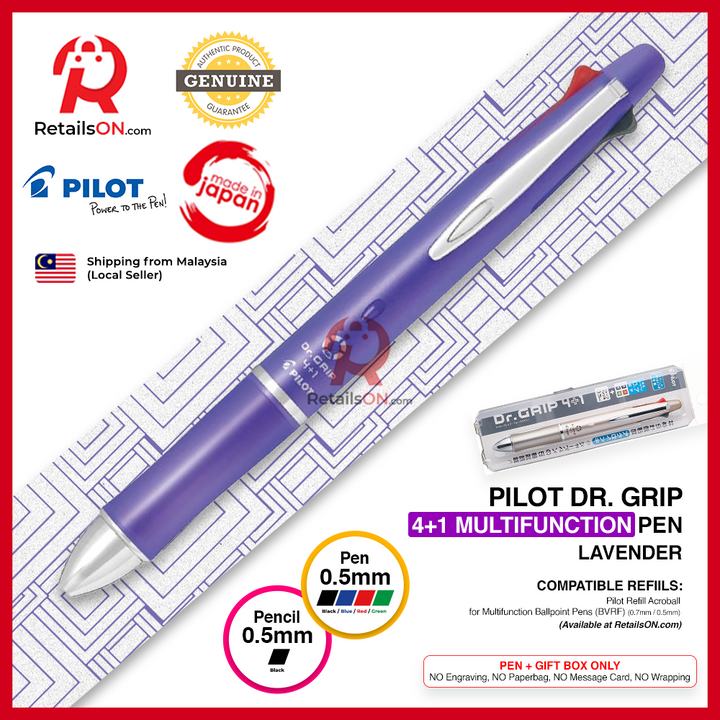 Pilot Dr. Grip Multifunction Pen with Pencil (4+1) - 0.5mm (EF) - Lavender / Dr Grip / {ORIGINAL} / [RetailsON] - RetailsON.com (Premium Retail Collections)