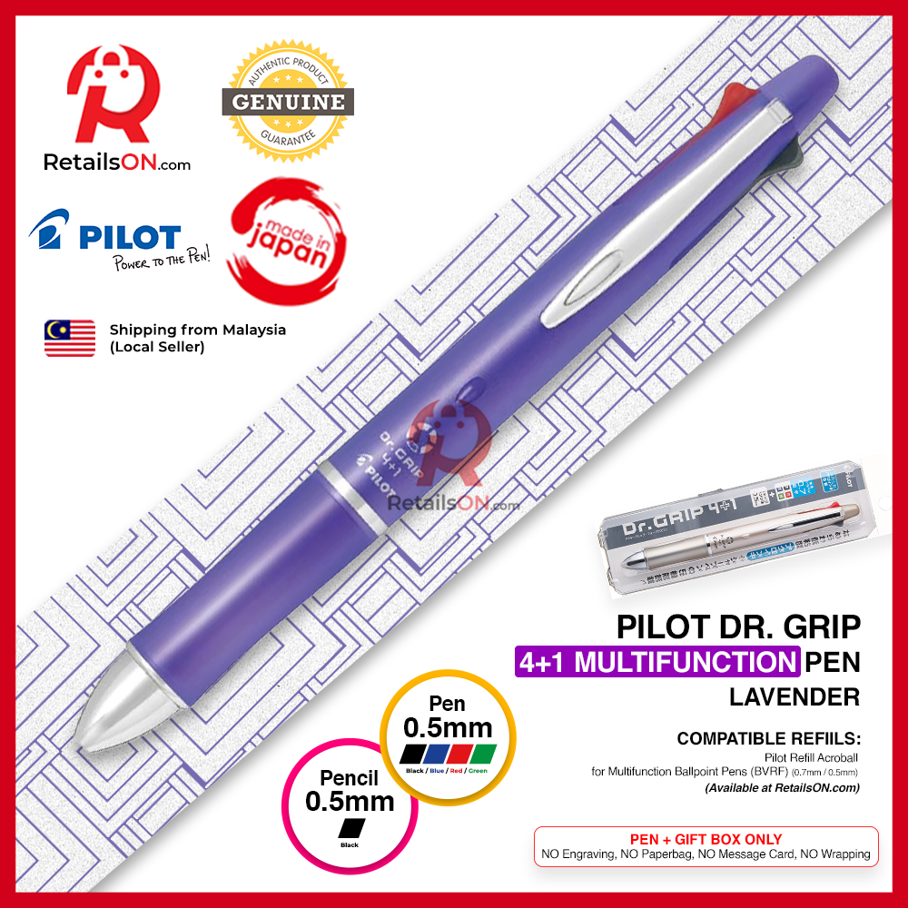 Pilot Dr. Grip Multifunction Pen with Pencil (4+1) - 0.5mm (EF) - Lavender / Dr Grip / {ORIGINAL} / [RetailsON] - RetailsON.com (Premium Retail Collections)