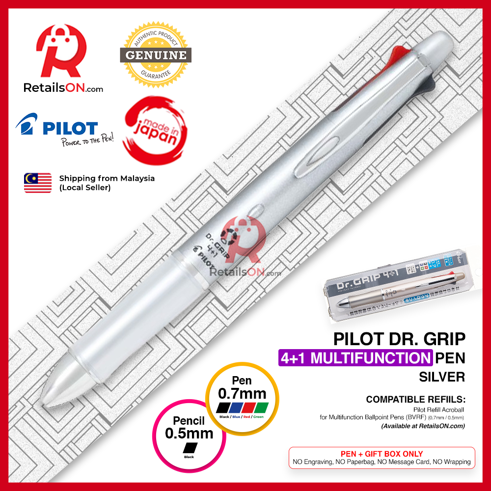 Pilot Dr. Grip Multifunction Pen with Pencil (4+1) - 0.7mm (F) - Silver / Dr Grip / {ORIGINAL} / [RetailsON] - RetailsON.com (Premium Retail Collections)