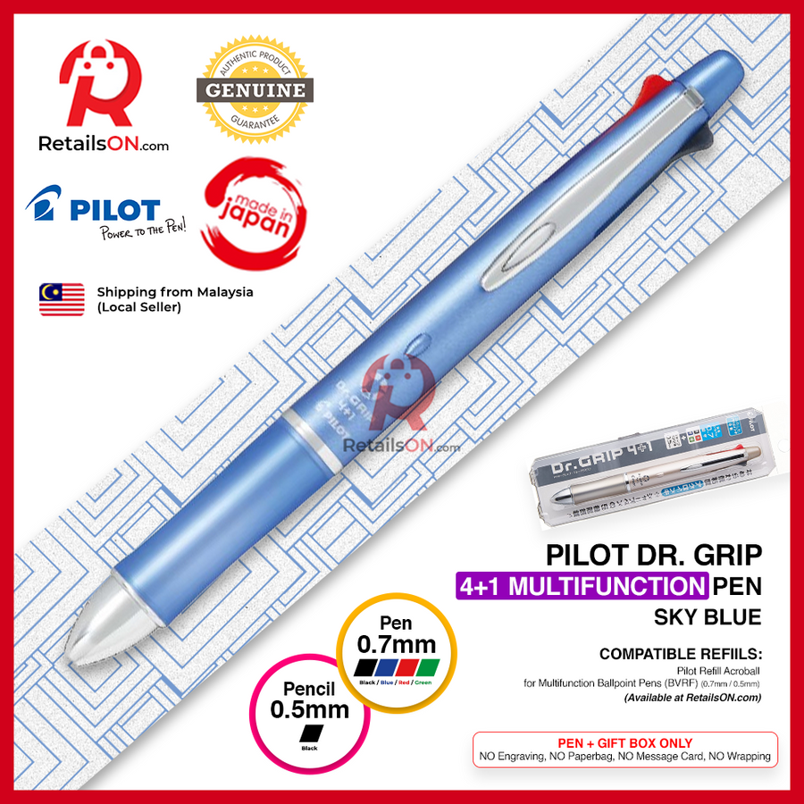Pilot Dr. Grip Multifunction Pen with Pencil (4+1) - 0.7mm (F) - Soft Blue / Dr Grip / {ORIGINAL} / [RetailsON] - RetailsON.com (Premium Retail Collections)