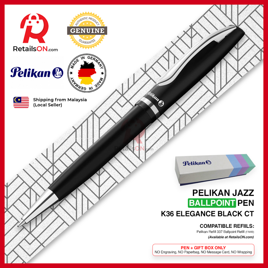 Pelikan Jazz Ballpoint Pen - Elegance Full Black - Refill 337 Black / K35 K36 Gift Pen / {ORIGINAL} - RetailsON.com (Premium Retail Collections)