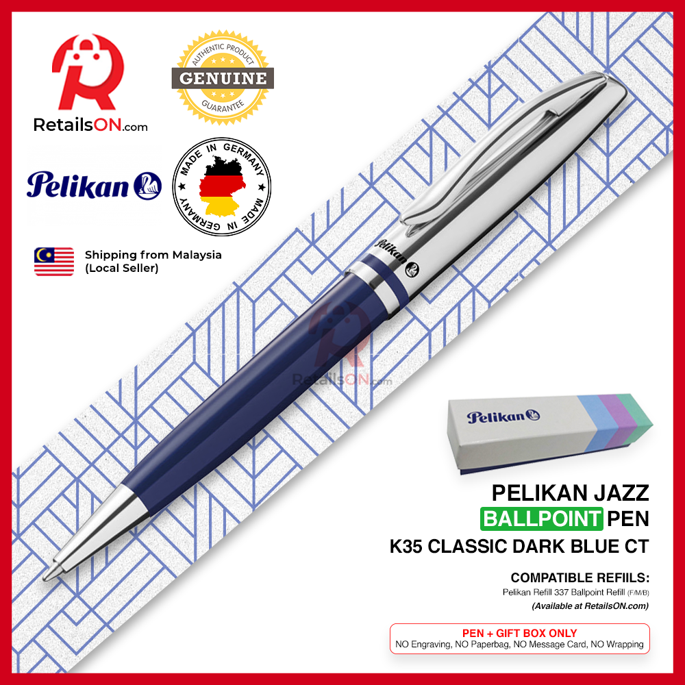 Pelikan Jazz Ballpoint Pen - Classic Dark Blue - Refill 337 Black / K35 K36 Gift Pen / {ORIGINAL} - RetailsON.com (Premium Retail Collections)