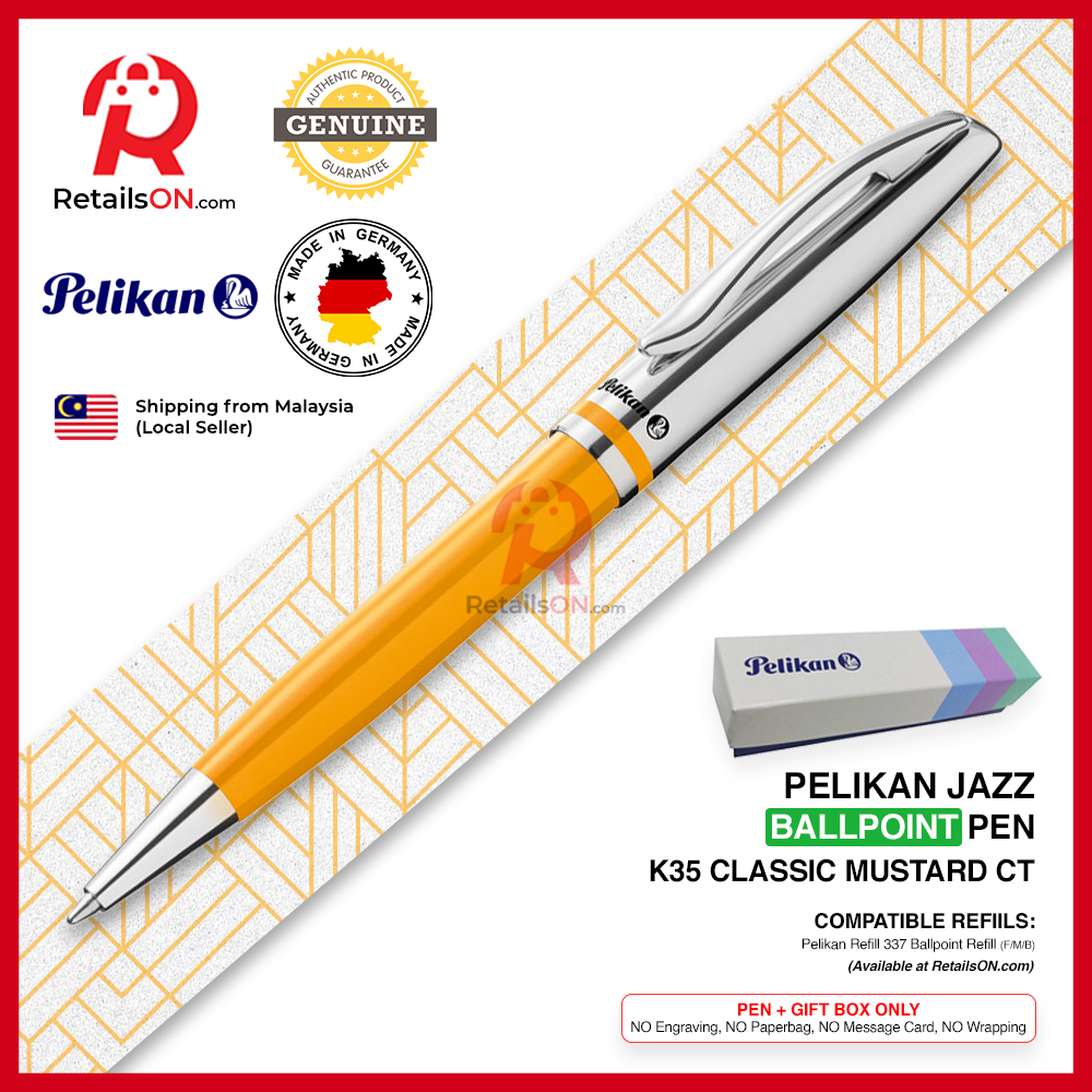 Pelikan Jazz Ballpoint Pen - Classic Mustard Yellow - Refill 337 Black / K35 K36 Gift Pen / {ORIGINAL} - RetailsON.com (Premium Retail Collections)