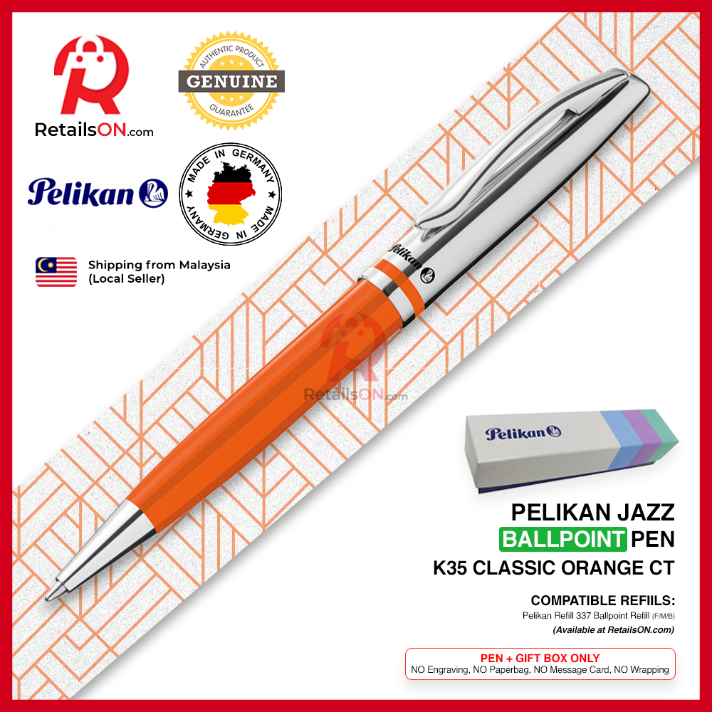 Pelikan Jazz Ballpoint Pen - Classic Orange - Refill 337 Black / K35 K36 Gift Pen / {ORIGINAL} - RetailsON.com (Premium Retail Collections)