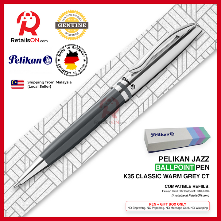Pelikan Jazz Ballpoint Pen - Classic Warm Grey - Refill 337 Black / K35 K36 Gift Pen / {ORIGINAL} - RetailsON.com (Premium Retail Collections)