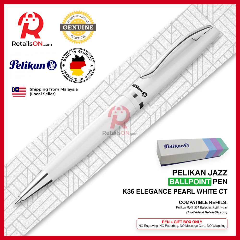 Pelikan Jazz Ballpoint Pen - Elegance Full White - Refill 337 Black / K35 K36 Gift Pen / {ORIGINAL} - RetailsON.com (Premium Retail Collections)