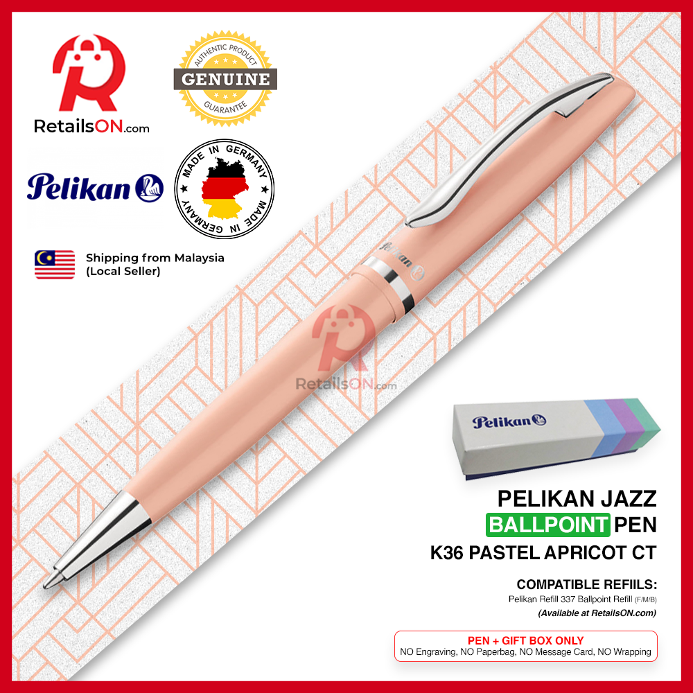 Pelikan Jazz Ballpoint Pen - Pastel Apricot Orange - Refill 337 Black / K35 K36 Gift Pen / {ORIGINAL} - RetailsON.com (Premium Retail Collections)