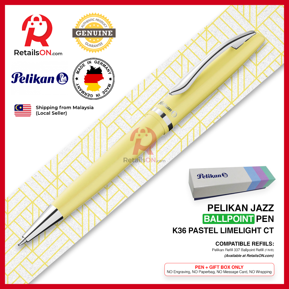 Pelikan Jazz Ballpoint Pen - Pastel Limelight Yellow - Refill 337 Black / K35 K36 Gift Pen / {ORIGINAL} - RetailsON.com (Premium Retail Collections)