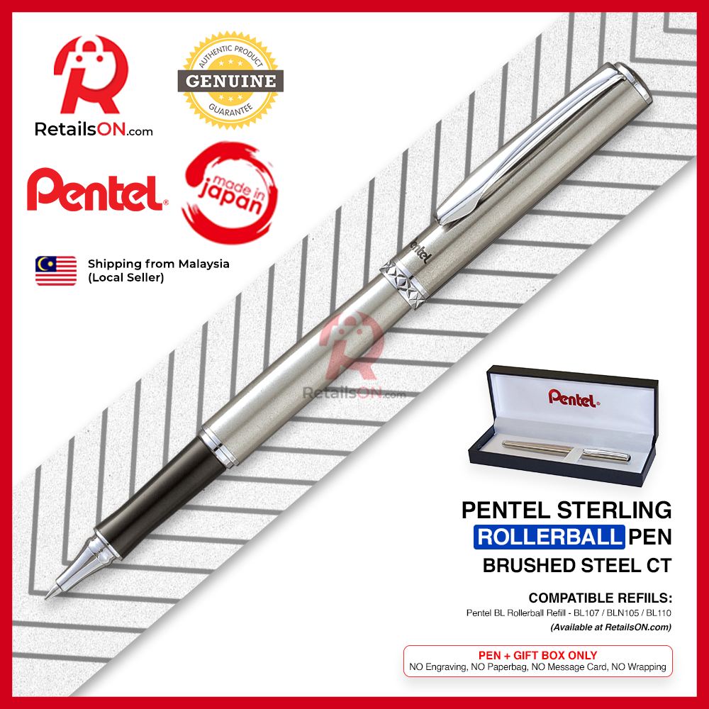 Pentel Sterling Rollerball Pen - Brushed Steel CT / BL625 - Energel LR7 refill [RetailsON] - RetailsON.com (Premium Retail Collections)