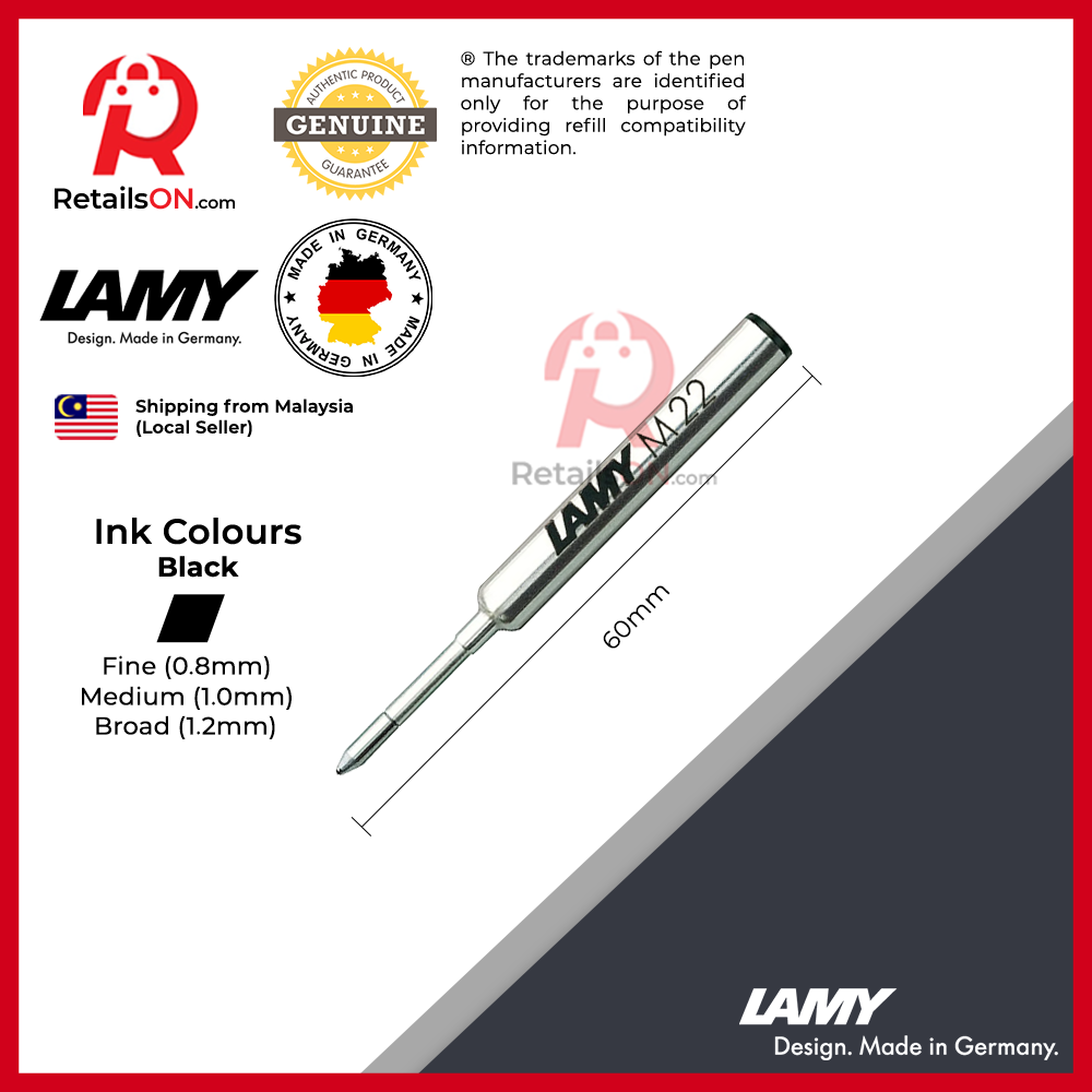 LAMY M22 Compact Ballpoint Pen Refill - Black / Refill for LAMY Pico, Scribble [1pc] (ORIGINAL) - RetailsON.com (Premium Retail Collections)