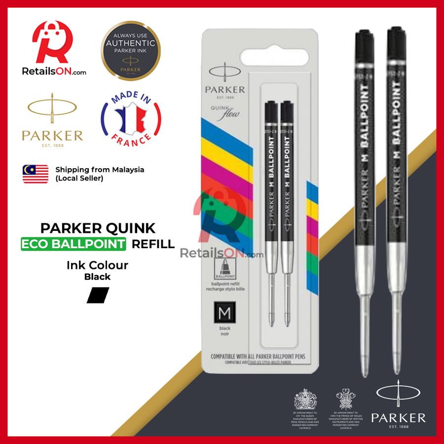 Parker Refill Ballpoint ECO - Black (Quinkflow) / Ball Point Pen Refill 2pc per pack (ORIGINAL) - RetailsON.com (Premium Retail Collections)