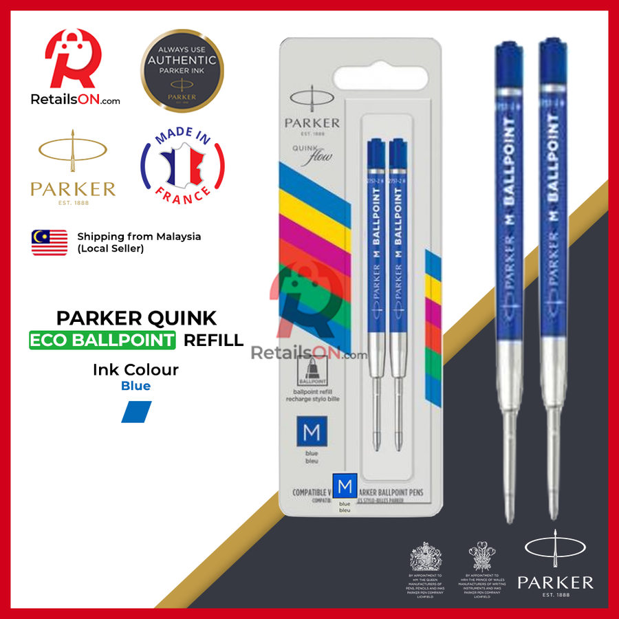 Parker Refill Ballpoint ECO - Blue (Quinkflow) / Ball Point Pen Refill 2pc per pack (ORIGINAL) - RetailsON.com (Premium Retail Collections)