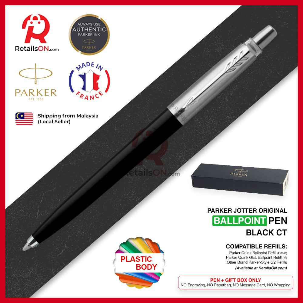 Parker Jotter Original Ballpoint Pen - Black Chrome Trim (with Black - Medium (M) Refill) / {ORIGINAL} / [RetailsON] - RetailsON.com (Premium Retail Collections)